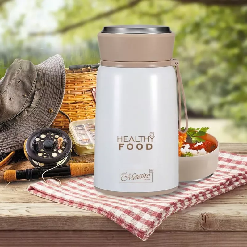 Maestro MR-1646-80 Dinner Thermos 0.8 L Stainless Steel Vacuum Food Flask with Folding Spoon