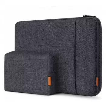 Inateck 16 Inch Laptop Sleeve with Accessory Pouch, Black-Grey, Water-Repellent Polyester, YKK Zipper, Shock-Absorbing, Scratch-Resistant, Slim Lightweight Design, Compatible with MacBook Pro 16 inch 2021-2023, Dell XPS 15, Surface Laptop 15