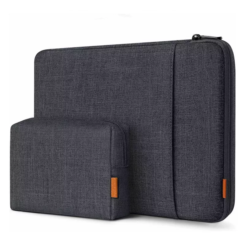 Inateck 16 Inch Laptop Sleeve with Accessory Pouch, Black-Grey, Water-Repellent Polyester, YKK Zipper, Shock-Absorbing, Scratch-Resistant, Slim Lightweight Design, Compatible with MacBook Pro 16 inch 2021-2023, Dell XPS 15, Surface Laptop 15