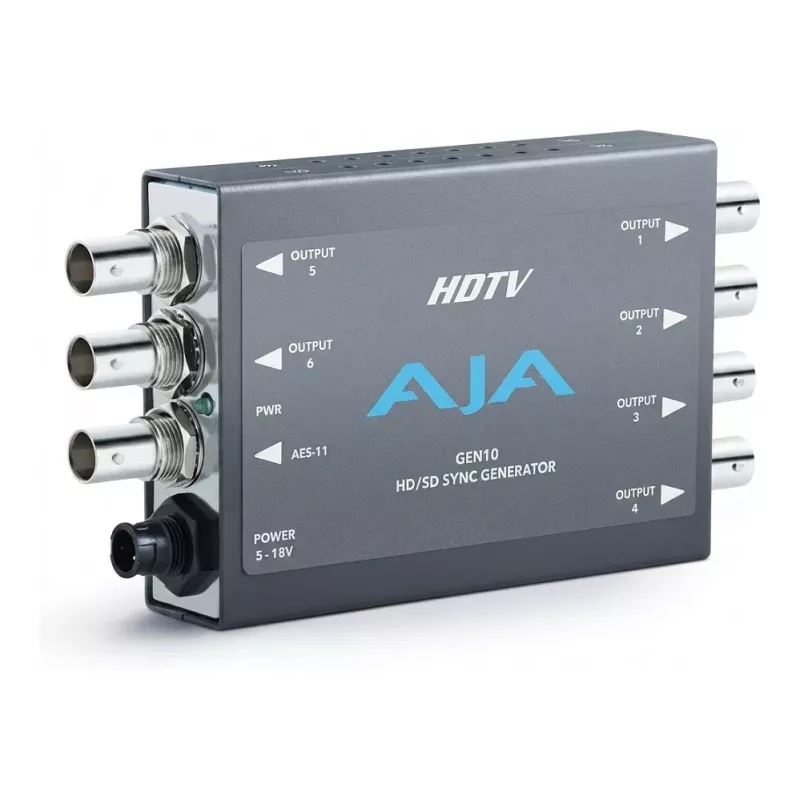 AJA GEN10 HD/SD Sync Generator with Genlock, 4 BNC Outputs, Black Burst & Tri-Level Sync, 5V DC, 3W, Desktop/Rackmount