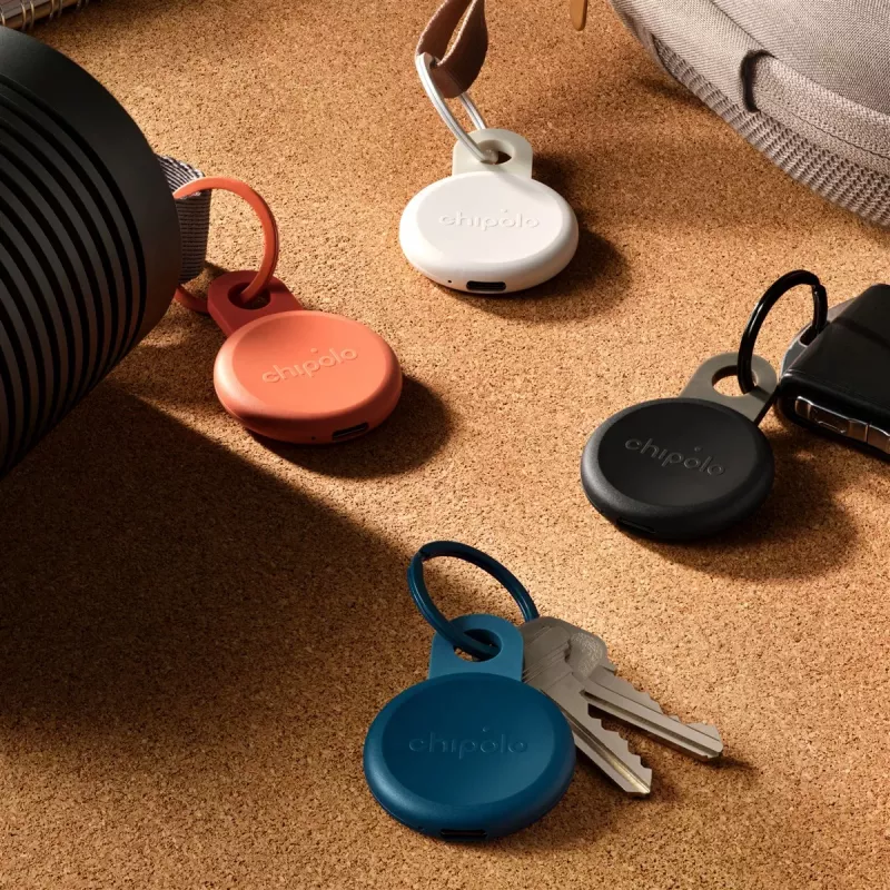 Chipolo LOOP – Rechargeable Bluetooth Tracker with Silicone Loop for iOS & Android, 4-Pack (Charcoal, Chalk, Navy, Coral)