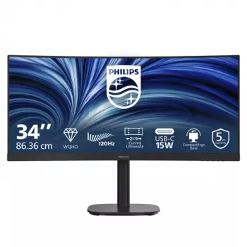 Philips 34B2N3500C 34-inch Curved VA LCD Monitor UWQHD 3440x1440 120Hz 1500R DisplayHDR 400 USB-C 65W