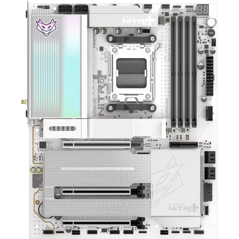 SAPPHIRE NITRO+ X870EA PHANTOMLINK P.E Mainboard, AMD X870E, Socket AM5, DDR5, Wi-Fi 7, White/Black