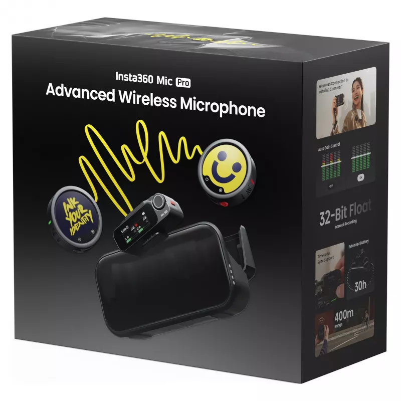 Insta360 Mic Pro (2 TX + 1 RX) - Digital Wireless Microphone System