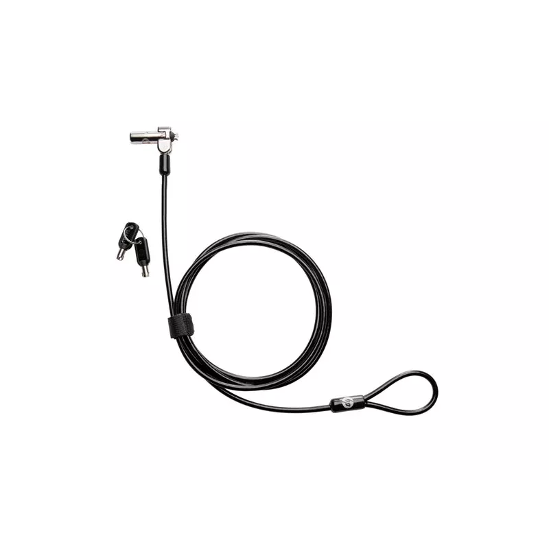 HP Nano MK Lock - Keyed Cable Lock for Kensington Nano Security Slot, 1.83m Galvanized Steel Cable, Black/Silver