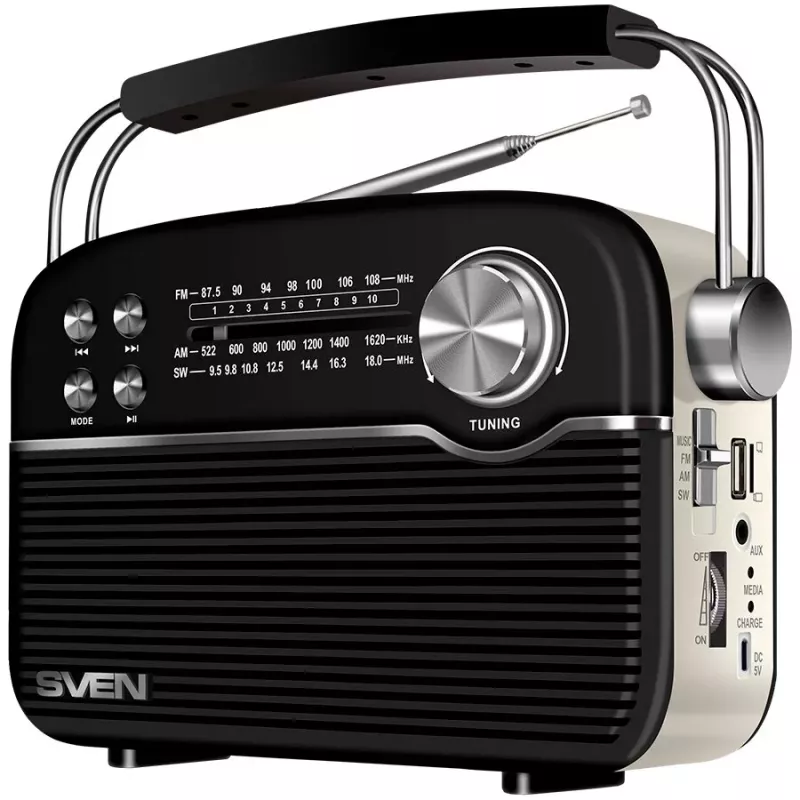 Speaker SVEN SRP-500, Black (3W, Bluetooth, FM/AM/SW, USB, microSD, AUX, Battery)