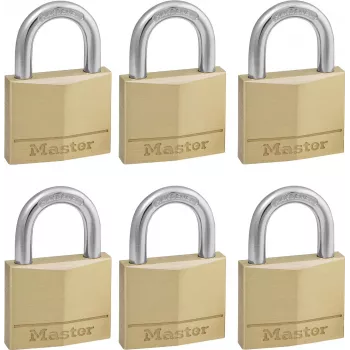Master Lock 140EURSIX 6-Pack Keyed Alike Padlock Set 22mm Brass Body