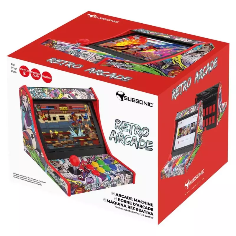 Subsonic Retro Arcade Arcade Stick / Fight Stick for PC, PS3, PS4, Nintendo Switch, Xbox One, Xbox Series X/S, USB-A, 2.5 m Cable, Black/Red