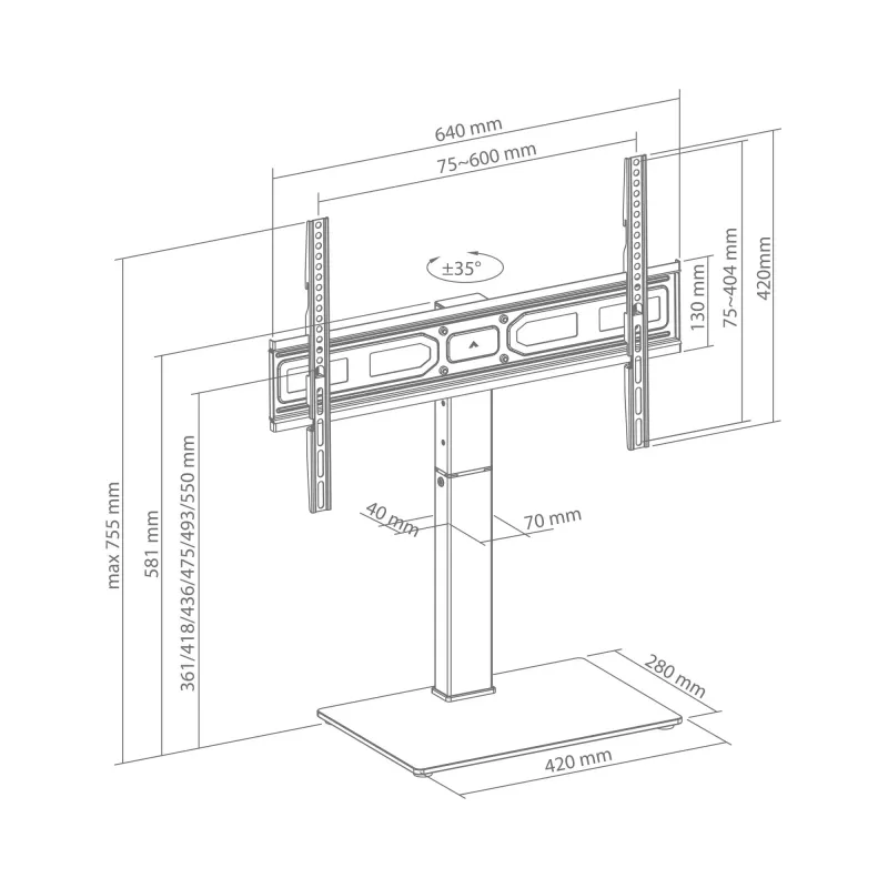 SBOX FS-306 LED TV Floor Mount 37-75 inch, Height Adjustable, Tilt & Swivel, Black