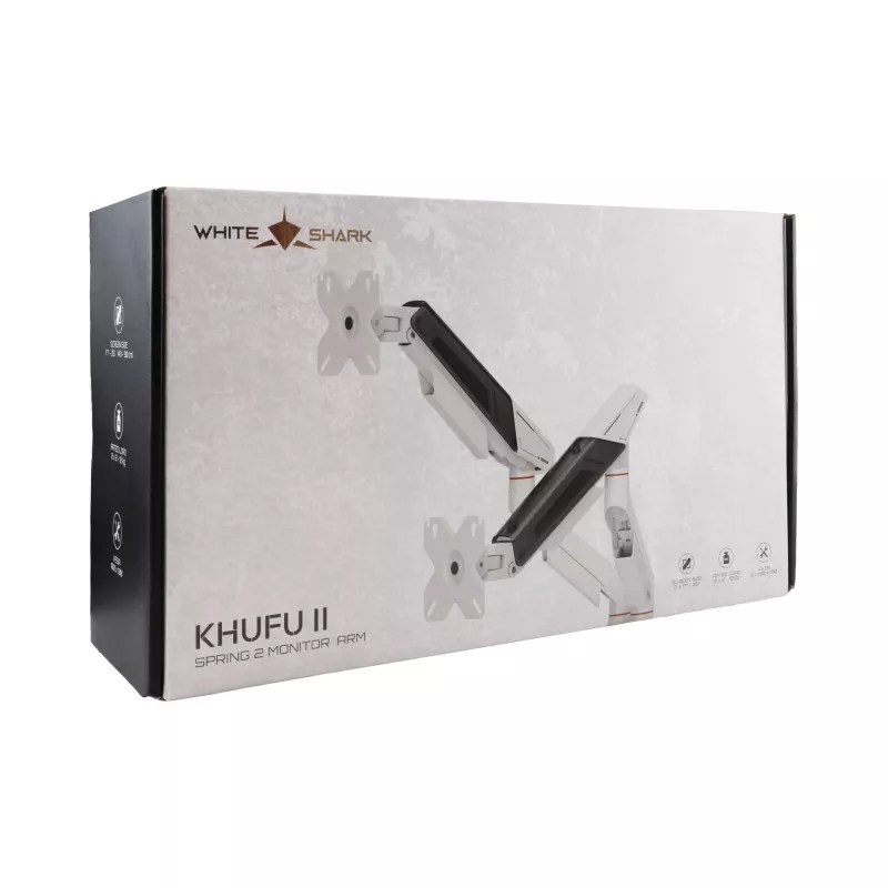 White Shark KHUFU-II GMS-3211 Dual Monitor Desktop Mount - Gas Spring, 17 inch-32 inch, 9kg per Arm, Black
