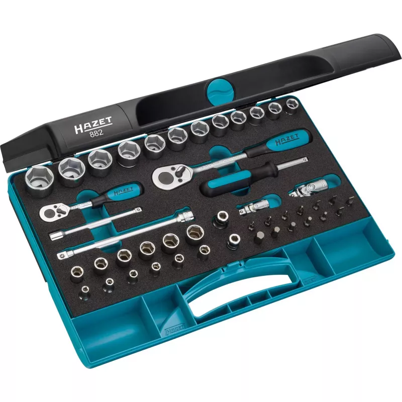 HAZET Socket Set, 1/4 and 3/8 inch, 46-Piece (with 2 Reversible Ratchets and Sockets)