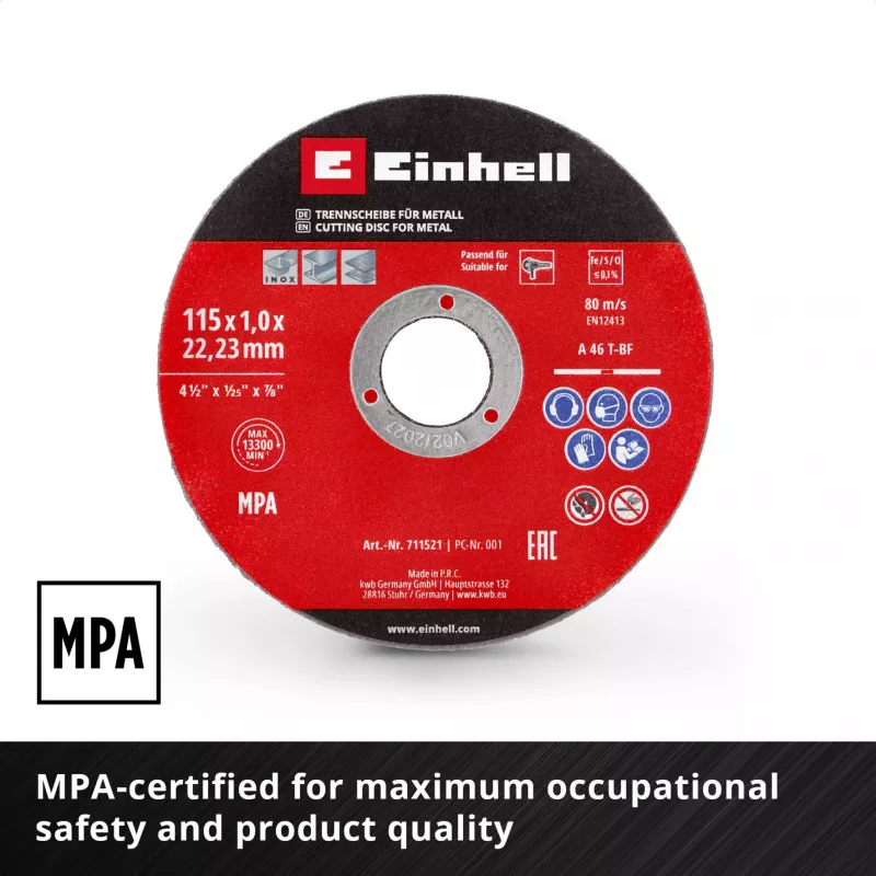 EINHELL-KWB Thin Cutting Disc, Ø 115 x 1.0 mm, 5 Pieces (for Angle Grinder)