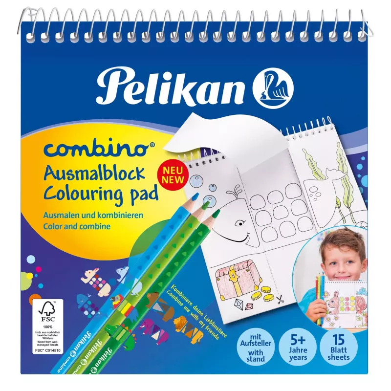 Pelikan 811231 Coloring Set, 15 Pages, Boys/Girls, Colored Pencils Included, Picture Set to Color
