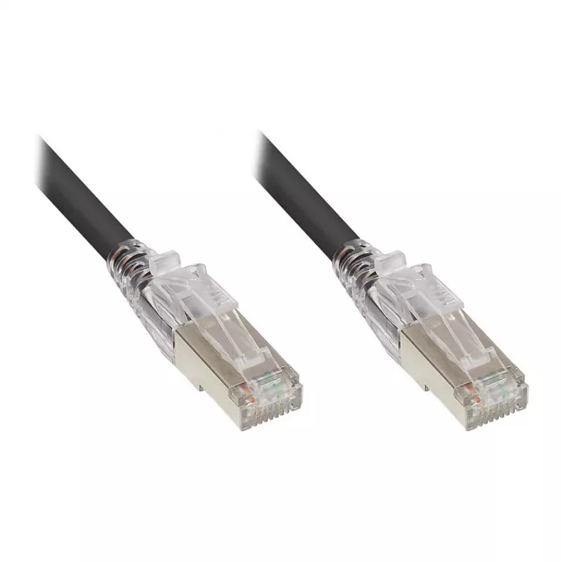 GoodConnections RNS® Patch Cable with Latch Protection and Locking, Cat. 6A, S/FTP, PiMF, Halogen-Free (LSZH), 500MHz, Black, 2m