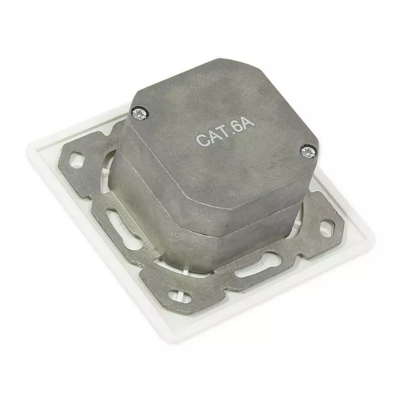 GoodConnections Cat.6A Network Wall Outlet 2xRJ45 Shielded Flush-Mount Vertical Cable Entry Signal White RAL9003