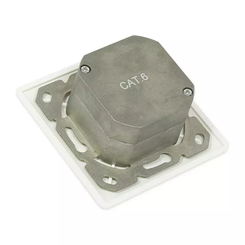 GoodConnections Network Outlet Cat. 6, 2xRJ45, Shielded, Flush-mount, Design-compatible, Vertical Cable Entry, Pearl White RAL 1013 (GC-N0025)