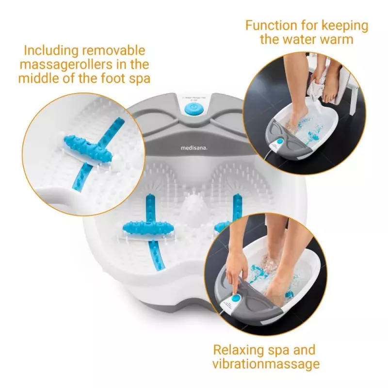 MEDISANA FS 350 Foot Spa with Bubble and Vibration Massage, Heating, Rollers, Pedicure Attachments