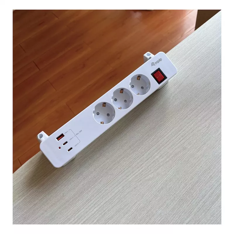 Equip Power Strip CEE 7/7 90° to 3x Schuko / 2x USB-C + USB-A, White, 1.5m