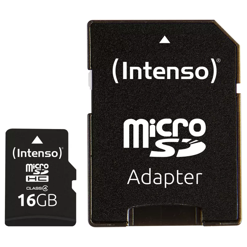 Intenso 16GB MicroSDHC Class 4 Memory Card with SD Adapter, Up to 21 MB/s Read Speed, Black