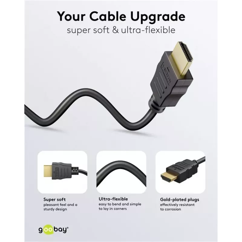Goobay 80101 HDMI High-Speed Cable with Ethernet, 1 m, Black