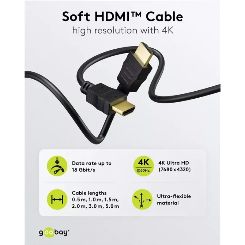 Goobay 80101 HDMI High-Speed Cable with Ethernet, 1 m, Black