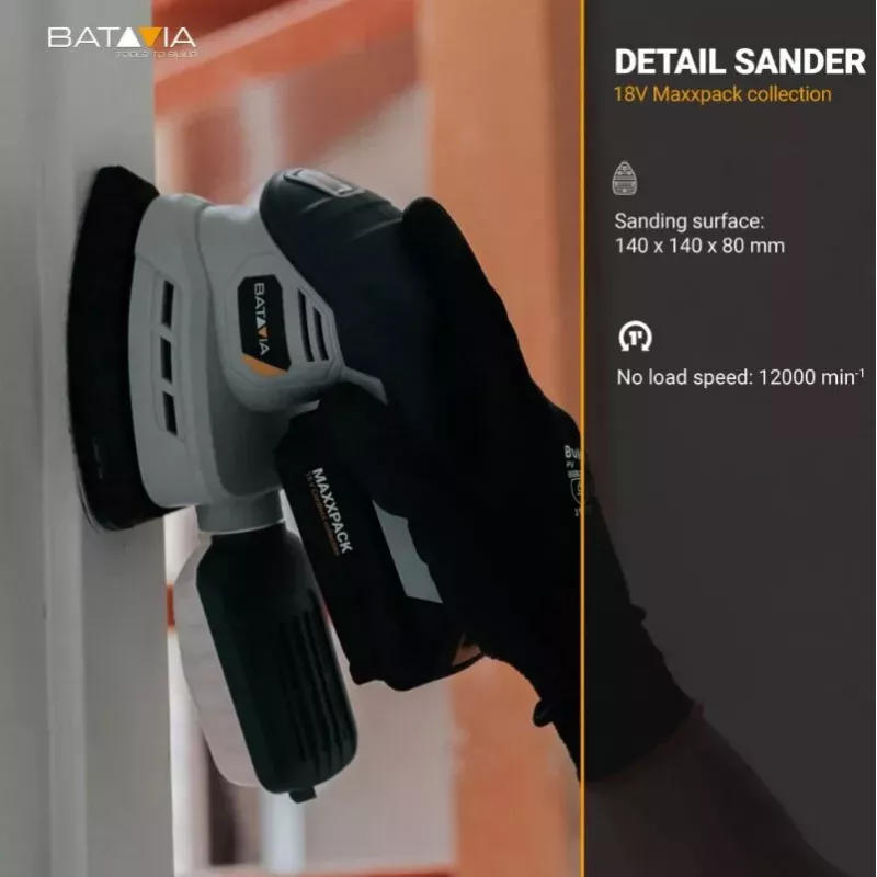Batavia 18V Cordless Detail Sander (Body Only) - Maxxpack 18V Platform, Delta Sanding Pad, Hook and Loop, Dust Extraction, Soft Grip