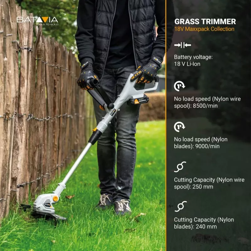 BATAVIA 18V Cordless Grass Trimmer 250 mm 2-in-1 String and Blade Trimmer