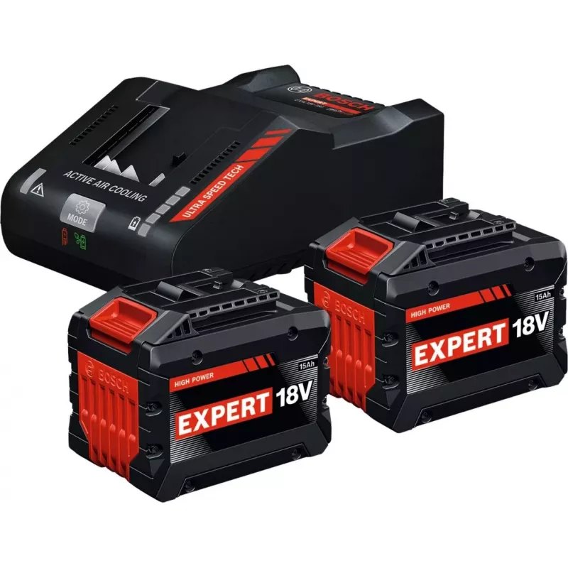 BOSCH EXPERT Starter Set 18V, 2x EXBA 18V-150 + Charger EXAL18V-160 (Black, 2x Li-Ion Battery 15Ah, AMPShare Alliance)