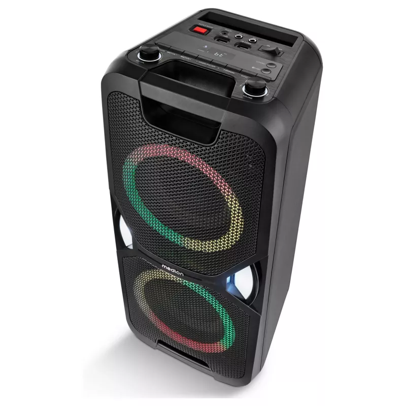 MEDION PE-1 Pure Party Speaker Black - Bluetooth 5.0, 40W RMS, 2x 6.5 inch Speakers, Karaoke, TWS, LED Lights, Power Bank