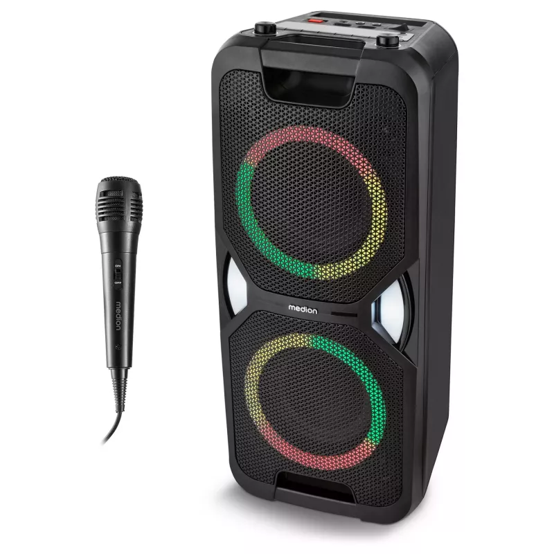 MEDION PE-1 Pure Party Speaker Black - Bluetooth 5.0, 40W RMS, 2x 6.5 inch Speakers, Karaoke, TWS, LED Lights, Power Bank