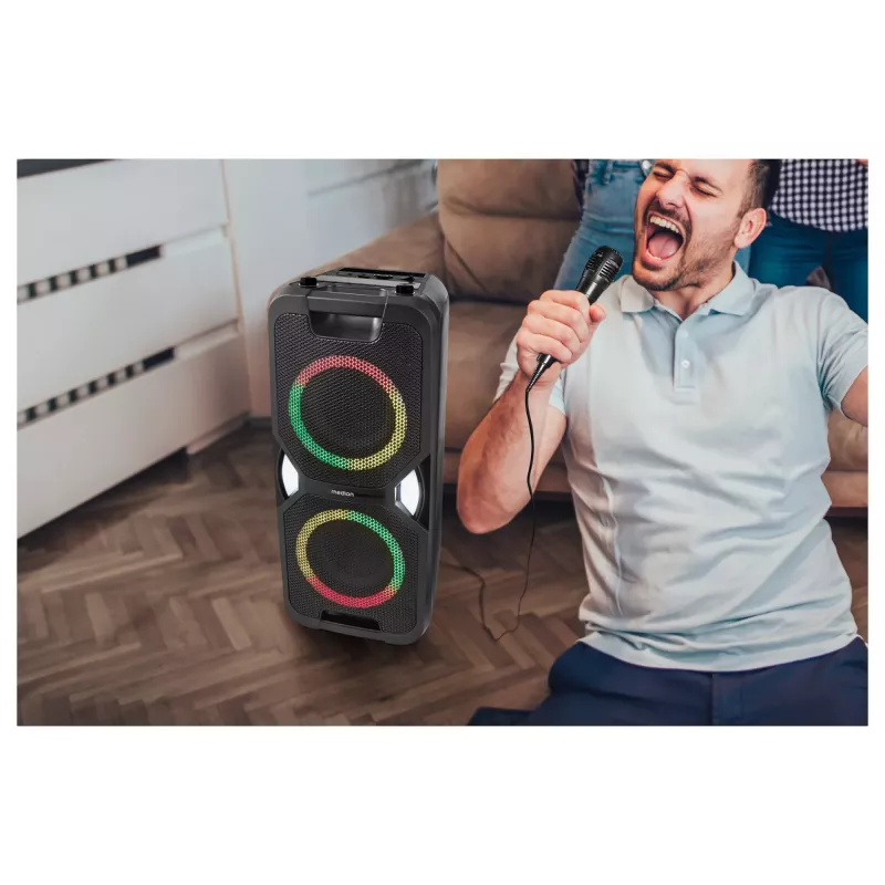 MEDION PE-1 Pure Party Speaker Black - Bluetooth 5.0, 40W RMS, 2x 6.5 inch Speakers, Karaoke, TWS, LED Lights, Power Bank