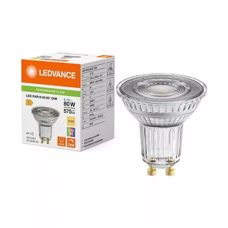 OSRAM LED PAR16 80 60° DIM P 6.1W 930 GU10 Dimmable LED Reflector Lamp, Warm White, 575 lm, 3000 K