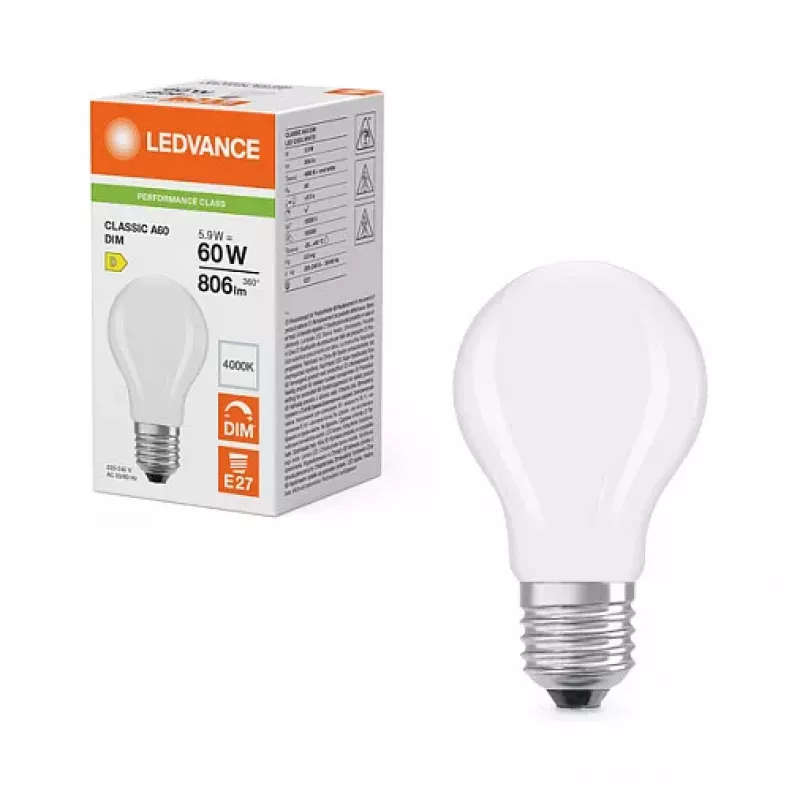Osram LED Classic A 60 Filament DIM P 5.9W 840 Frosted Dimmable LED Lamp, E27, 806 lm, 4000K Cool White