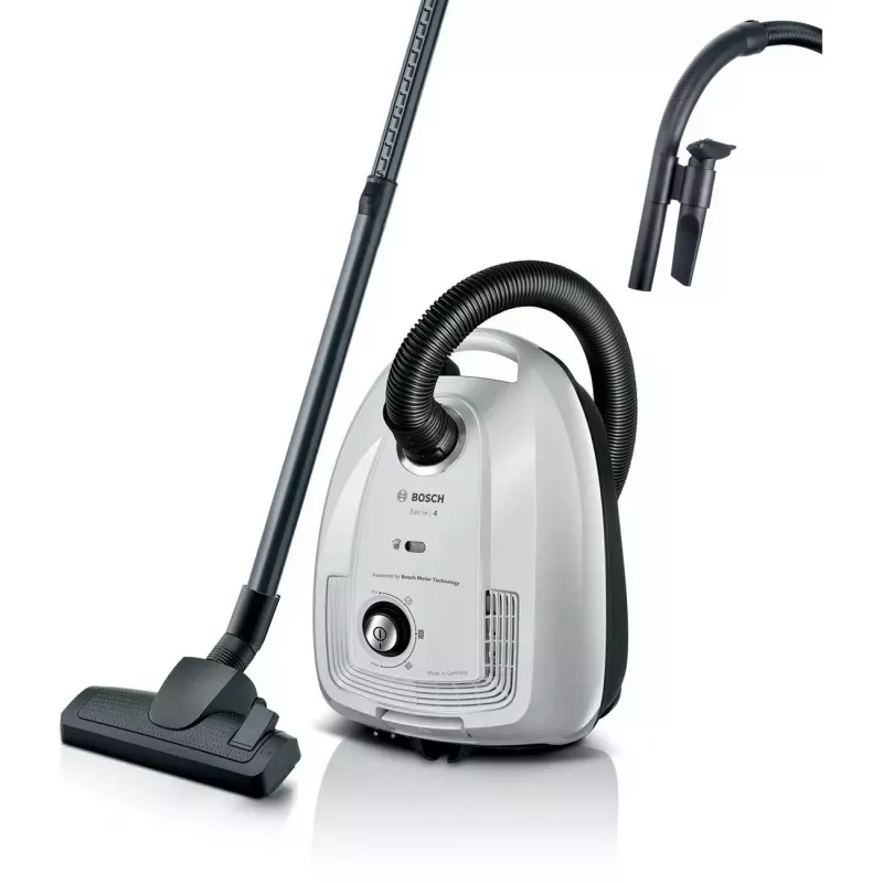 Bosch BGL38WH2 Bagged Cylinder Vacuum Cleaner, 600W, White/Anthracite