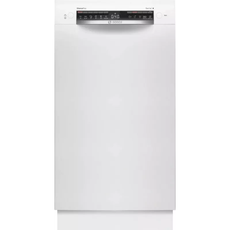 Bosch SPU4HMW01S Freestanding Slimline Dishwasher, White, 9 Place Settings, Energy Class C, 45 dB, EcoSilence Drive, Home Connect