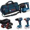 BOSCH Power Tools 18V Professional Combo Kit: Rotary Hammer GBH 18V-22 + Drill Driver GSR 18V-65 + Impact Wrench GDX 18V-285 (Blue/Black, 3x 5.0Ah Li-Ion Batteries, Tool Bag)