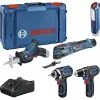 Bosch Power Tools 12V 5-Piece Tool Set GOP + GSR + GDR + GSA + GLI (Blue, 3x Li-Ion 2.0Ah Battery)