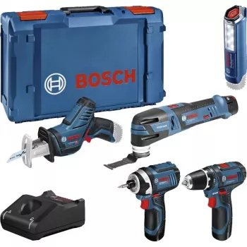 Bosch Power Tools 12V 5-Piece Tool Set GOP + GSR + GDR + GSA + GLI (Blue, 3x Li-Ion 2.0Ah Battery)