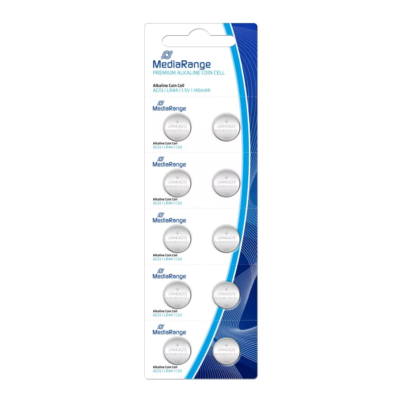 MEDIARANGE MRBAT113 Alkaline Button Cell Battery LR44 1.5V (10-Pack) Blister