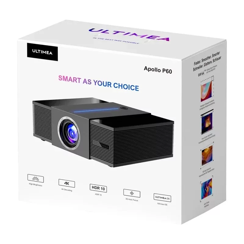 Ultimea Apollo P60 Full HD Projector with Android 9.0, Wi-Fi 6, Bluetooth 5.2, Auto Focus, 700 CVIA Lumens