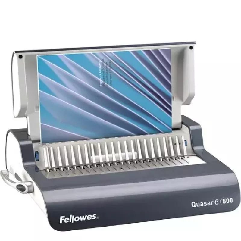 Fellowes Quasar-E 500 Electric Comb Binding Machine, 20-Sheet Punch, 500-Sheet Binding Capacity, A4, 21 Rectangular Holes, Adjustable Margin, Metal/Plastic Housing, Large Waste Tray