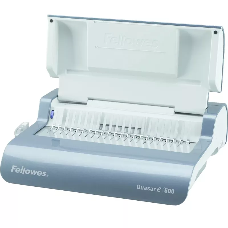 Fellowes Quasar-E 500 Electric Comb Binding Machine, 20-Sheet Punch, 500-Sheet Binding Capacity, A4, 21 Rectangular Holes, Adjustable Margin, Metal/Plastic Housing, Large Waste Tray