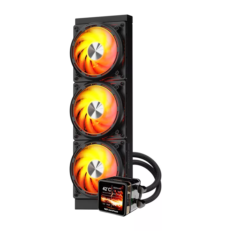 DARKFLASH DE360 Black All-in-One Liquid CPU Cooler, 360mm Radiator, 3x 120mm PWM Fans, White LED Pump