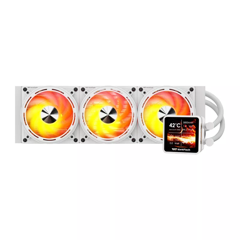DARKFLASH DE360 White 360mm All-in-One Liquid CPU Cooler with White LED Pump, 3x120mm PWM Fans