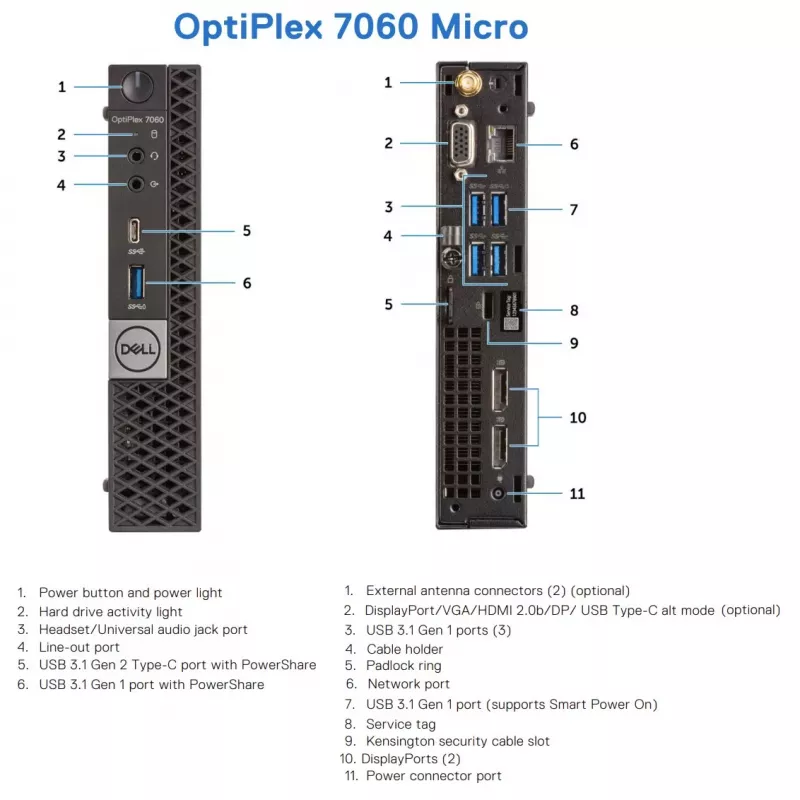 DELL Renewed Grade A OptiPlex 7060 Micro Intel Core i5-8500T 8GB RAM 128GB SSD Intel UHD Graphics 630 Windows 11 Pro
