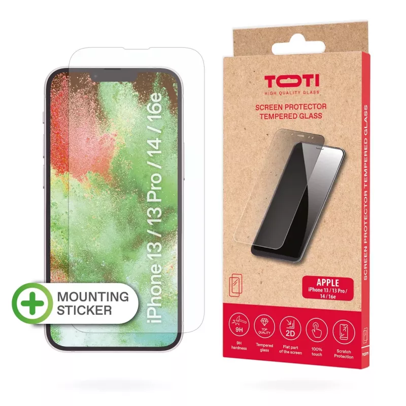 TOTI Tempered Glass 2D Screen Protector Full Cover for iPhone 13/13 Pro/14/16e, Transparent