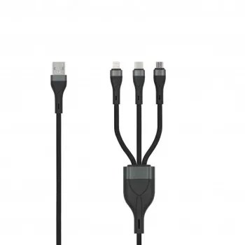 SEEK TOTI USB A to Micro USB / USB-C / Lightning 1.5m Braided Cable 2A (Non-MFI) Black