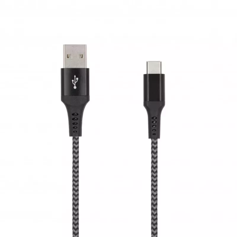 SEEK TOTI USB-A to USB-C 2m Braided Cable 2A, Black/Space Grey