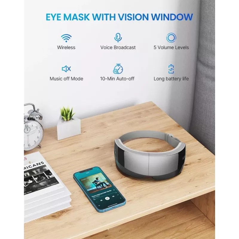 RENPHO Eyeris View Eye Massager with Heat, Air Compression, Vibration, Bluetooth, USB-C, Foldable, Grey