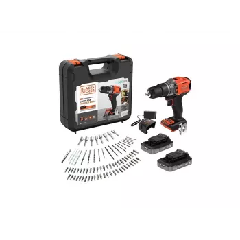BLACK & DECKER 18V Cordless Impact Drill with 2 x 2.0Ah Batteries, Charger & 80 Accessories
